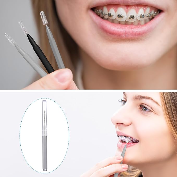 Patelai 100 Pieces Braces Brush for Cleaner Interdental Brush Toothpick Dental Tooth Flossing Head Oral Dental Hygiene Flosser Toothpick Cleaners Tooth Tool(Black, Grey,Suitable Size)