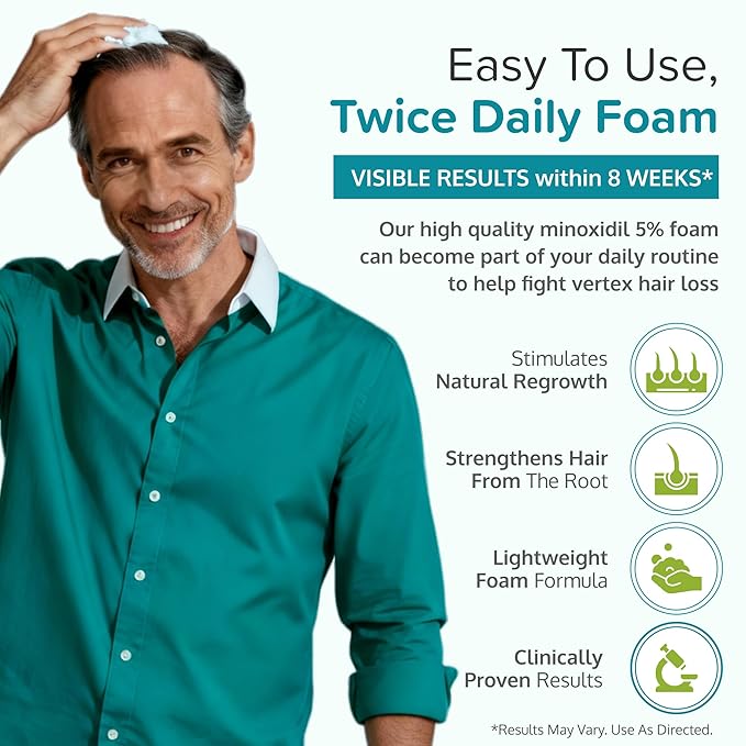 Minoxidil for Men Foam 5% - Unscented 3 Month Supply - Helps Restore Vertex Hair Loss & Thinning - 5% Minoxidil Foam For Men - Extra Strength Supports Hair Regrowth