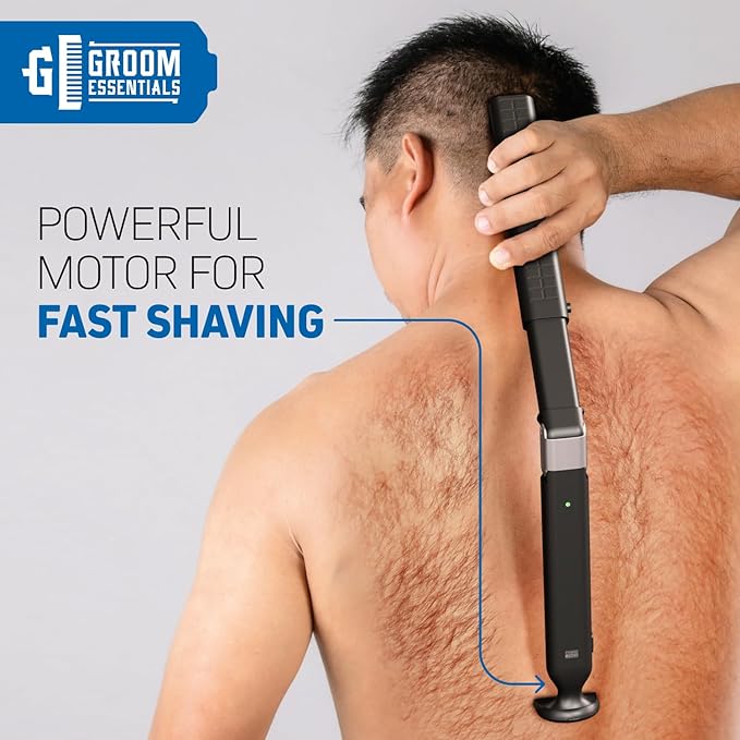 Chargeworx Electric Back Shaver and Body Hair Trimmer for Men – Extendable Long-Handle Back Razor for Hard-to-Reach Areas, Battery Powered Manscaping Tool for Coarse Back Hair and Full Body Grooming