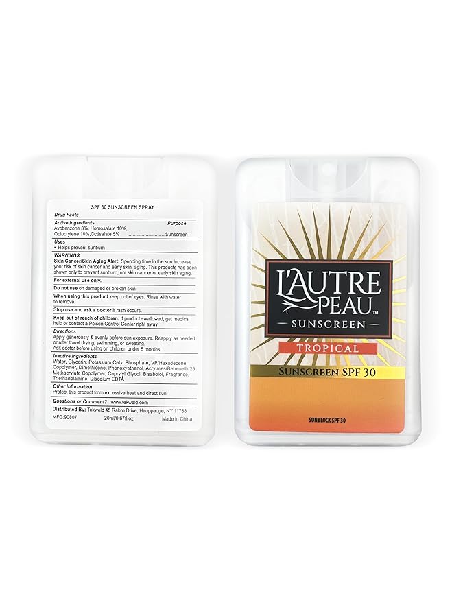 SPF 30 Sunscreen Multi-Pack by L'AUTRE PEAU | Travel Size Sunscreen for Men, Women, and Kids | Non-Greasy Water Resistant | Tropical Scent | TSA Approved | (3 Pack Sunscreen Credit Card Spray)
