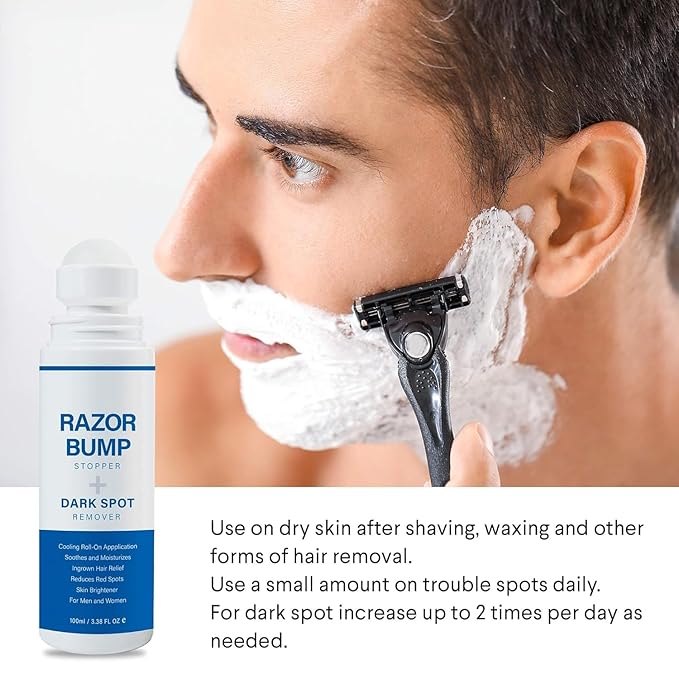 Razor Bump Stopper with Ingrown Hair Treatment: Razor Bumps Treatment for Men and Women, After Shave Solution for Ingrown Hairs and Razor Burns, Roll on Applicator - 3.38 Fl Oz (Pack of 2)