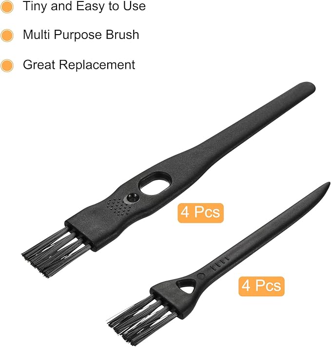 MECCANIXITY Shaver Brush Cleaning Tools with Black Handle Black Nylon Bristles 2 Sizes for Keyboard, Window Track, Vent Outlet, Home, Office, 8 Pack