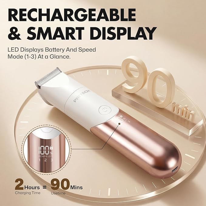 PRITECH Bikini Trimmer for Women, 2-in-1 Rechargeable Electric Razors for Women, Waterproof Bikini Shaver for Pubic Hair, Legs, Arms, Underarms, Electric Trimmer with Ceramic Blades, Travel Lock