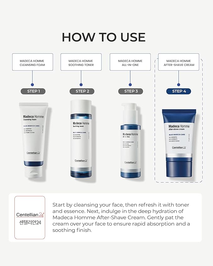 CENTELLIAN 24 Homme Aftershave Cream (1.7fl oz) - Soothing, Moisturizing & Cooling Post Shave Gel Balm. Korean Skin Care Sensitive Skin. TECA, Centella Asiatica CICA, Peppermint & Heartleaf