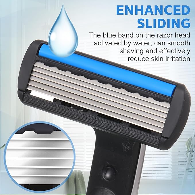 34 Pcs Refillable 6-blade Disposable Razors for Men Set Sensitive Skin Razors Shaving Kit for a Smooth and Comfortable Shave, 2 Handle and 32 Cartridges