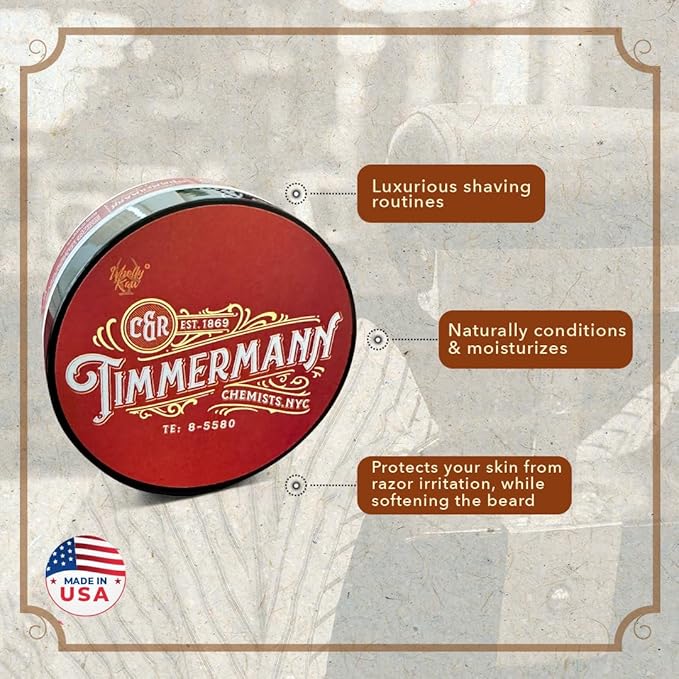 WhollyKaw Shaving Soap | Luxury Dense, Rich & Creamy Lather Tallow Wet Shave Puck Notes of Rum, Vanilla, Tobacco, Cinnamon, Woody, Powdery scent. | Grooming and Skincare for Men 4 oz - Timmermann Red
