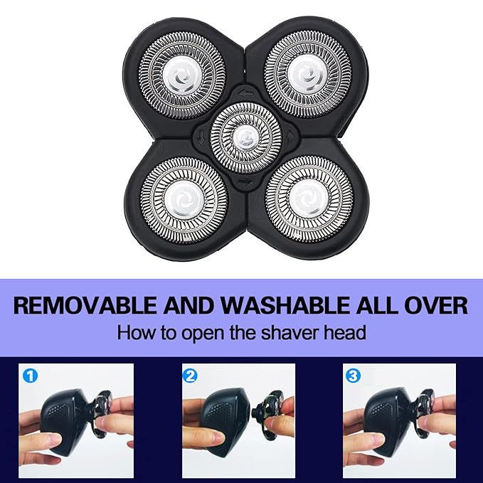 5 Blades Shaver Replacement Heads for Bald Men Easy to Clean Electric Shaver with Blade Cover