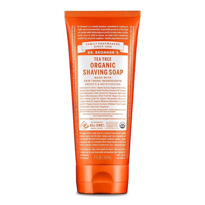 Dr. Bronner's - Organic Shaving Soap (Tea Tree, 7 Ounce) - Certified Organic, Sugar and Shikakai Powder, Soothes and Moisturizes for Close Comfortable Shave, Use on Face, Underarms and Legs