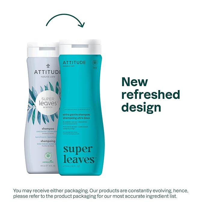 ATTITUDE Extra Gentle Hair Shampoo,EWG Verified,Soothes Dry Scalp,Naturally Derived Ingredients,Vegan and Plant Based,Unscented,16 Fl Oz,(Pack of 2)