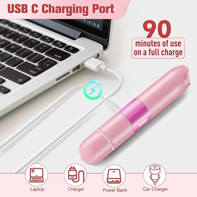 Bikini Trimmer for Women, 2 in 1 Electric Razor with LED Light, Rechargable Dual Head Electric Shaver Body Hair Remover, Painless Wet/Dry Use for Women Girls Travel