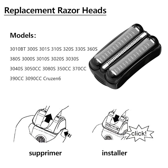 21B Series 3 Replacement Foil and Cutter Compatible with Braun Series 3 Replacement Head & for Braun S3 Wet and Dry Replacement Head,for Series 3 Electric Razor 5409 3010s 3040s 340s-4 300s 310s