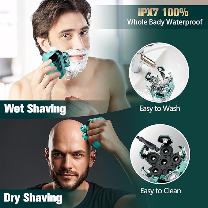 Head Shavers for Bald Men, IPX7 Waterproof Detachable Head Shaver,6D Electric Razor for Men, 6 in 1 Wet/Dry Rechargeable LED Shaving Kit with Type-C Charge