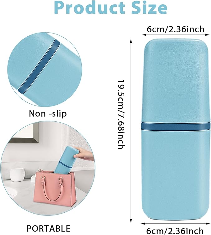 Travel Toothbrush Cup Case Portable PP Seal Tooth Brush Holders Cover Multi-Function Toothpaste Storage Container Cup for Home School Camping Business Trip Bathroom (Blue)