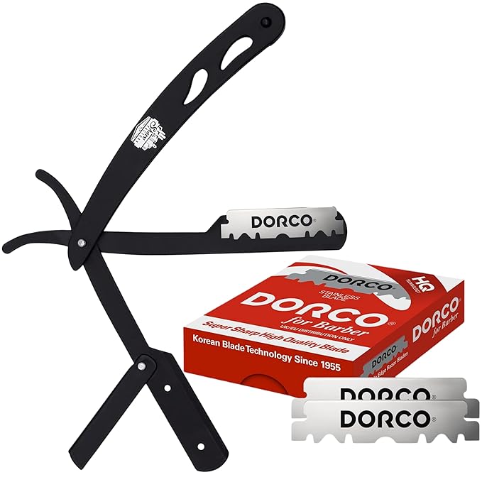 The Shave Factory Straight Edge Razor Kit - with Single Stainless Steel razors (Black + Red)