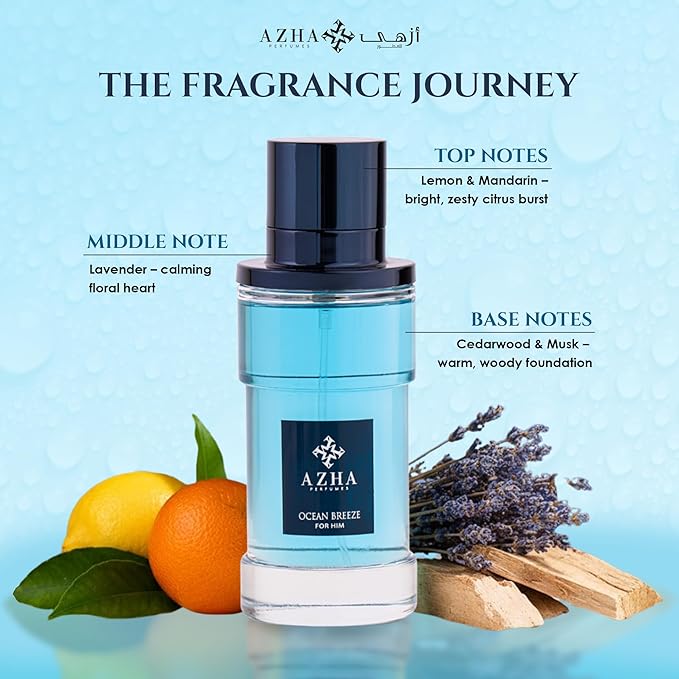 Ocean Breeze Eau De Parfum Men Spray 100ML (3.38 OZ) Arabian Perfume for Men Aromatic Fougere Notes Of Lemon, Mandarin And Musk, Long Lasting Perfume For Men, Luxurious Fragrance