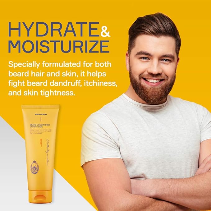 SEVEN POTIONS Beard Conditioner for Men – Prevents Beard Itch and Dandruff – Natural, Vegan, Cruelty Free (Citrus Tonic, 8.45 FL OZ)