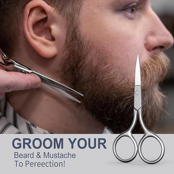 Professional 2Pcs Eyebrow & Nose Hair Scissors, Stainless Steel Precision Trimmer for Beard, Eyelashes, Cuticles | Fine Straight Tips Grooming Kit with Ergonomic Handle - ASONTAO