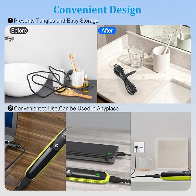 GOLDFOX 5V USB Charger Cord Compatible with Philips Norelco One Blade 360 Shaver QP2724 QP2834 QP4530 MG7910 MG9525 MG9510 MG5910 S7887 QP1924 X5006 Electric Trimmer Shaver Replacement Charging Cable