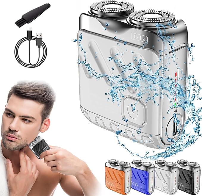 Skyworl Mini Shaver, Beard Shavers Portable Suitcase Design, Mini Portable Electric Shaver for Men Waterproof, Fast Charging Long Battery Life Double-Ring Magnetic Cutter (Silver)
