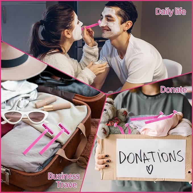 30 Count Women's Disposable Razors, Twin Blade Shaving Razor Pink Stainless Steel Women's Disposable Razors for Men Women Camping Traveling Home