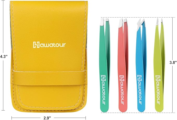HAWATOUR Tweezers Set, 4Pcs Eyebrows Tweezers for Women, Great Precision for Ingrown Hair, Splinter, Facial Hair Removal, Multicolored