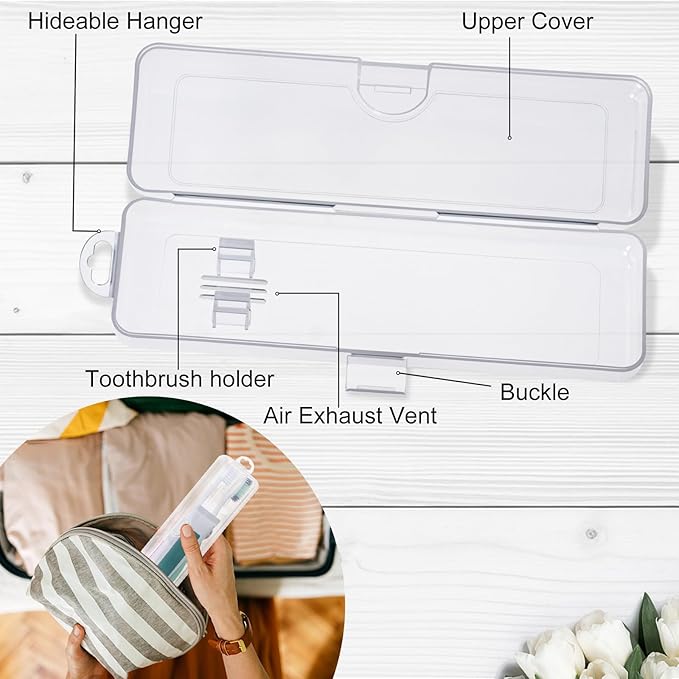 Yeeco Toothbrush Case 2 Packs, Transparent Toothbrush Travel Case, Plastic Toothbrush Holder Travel Size, 7.87 x 2.36x 1.18 inches Portable for Traveling Can Palce 2 Toothbrushes,Clear