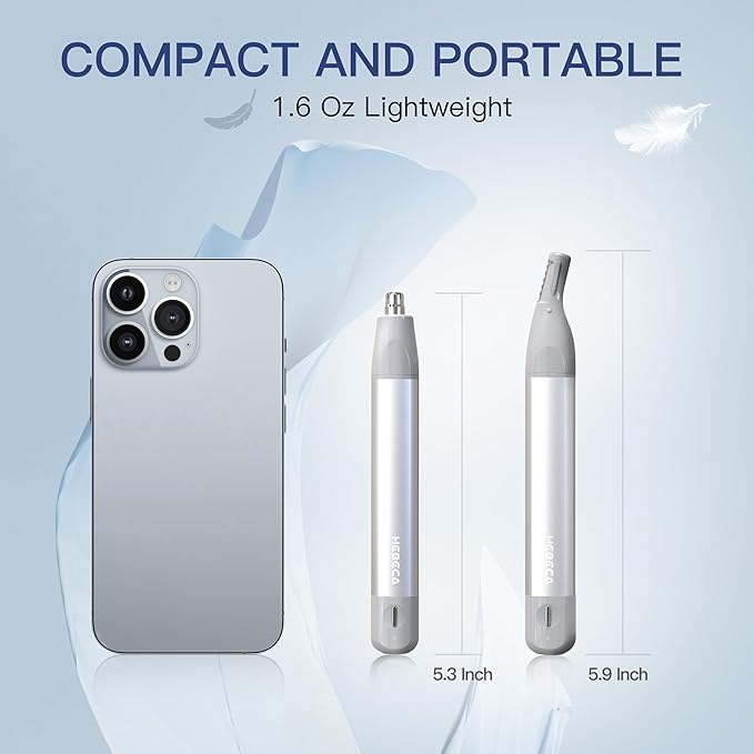 Nose Hair Trimmer for Men Women 2in1 Facial Hair Removal Trimmer - Metal Body, Rechargeable, Waterproof, Portable - Nose, Ear, Eyebrow, Peach-Fuzz, Lips, Chin (Silver)