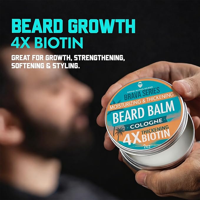 Biotin Beard Balm for Men – Beard Growth & Thickener, Shea Butter Beard Cream & Conditioner, Softening Balm for Fuller Beard & Mustache Growth (4 oz, 2 Pack)