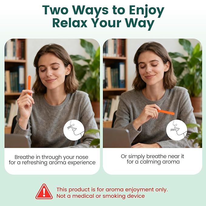 Chewable Silicone Aroma Sticks with Essential Oils for Stress Relief & Fresh Breath, Improving Pen Biting & Smoking Habits.(Orange)