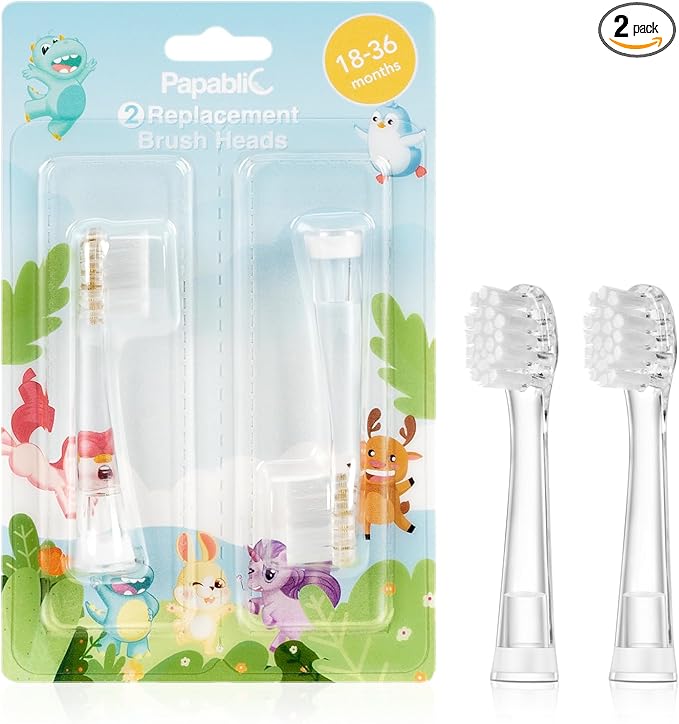 Papablic Replacement Toothbrush Heads - 2 Count, Compatible with Papablic BabyHandy & Toddler Sonic Electric Toothbrushes (18-36 Months)
