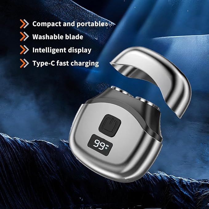 Portable Electric Razor for Men, Mini Shaver with LED Battery Indicator, Double Track Foil, Detachable Washable Cutter, Type-C Rechargeable, Cordless Razor