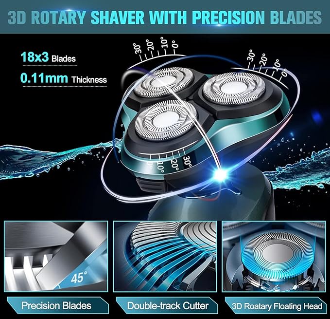 Electric Razor for Men, Electric Shavers for Men's Faces, Detachable Blade 3D Rotary for Shaving with Nose Trimmer Face Cleaning Brush Head Shavers, Wet/Dry/Waterproof Razors for Men Matte Green