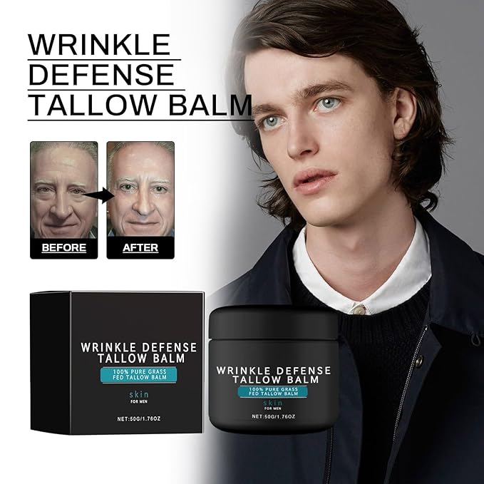 Wrinkle Defence Tallows Balm,Natural Beef Tallows Face Moisturizer,Mens Antiwrinkle&Antiaging Day and Night Cream,Skin Care for Men,Reduce Fine Lines & Wrinkles,Perfect Father's Day Gifts (3pc)