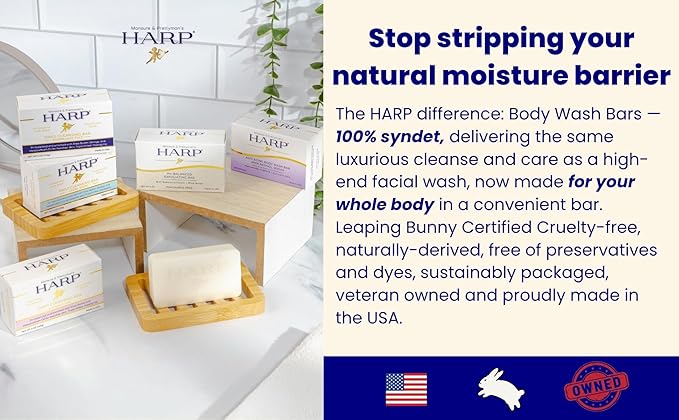 HARP pH-Balanced (5.0-6.0) Body Wash Bar. ZERO saponified oils. Protects Moisture Barrier. Gentle for Sensitive/Dry skin. + Shea Butter/Borage Oil. Non-Comedogenic. FRESH SPORT Fragrance.