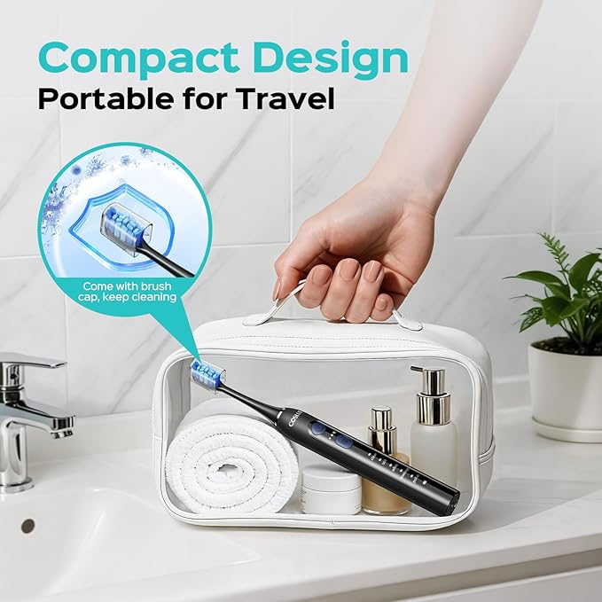 COSLUS C30 Electric Toothbrush for Adults & Kids: 3 Intensities & 5 Modes for Effective Yet Gentle Ultra-Clean Feel, 2 Types of Head for Gentle & Daily Care, Travel Home Use, Black & Green, 2PCS