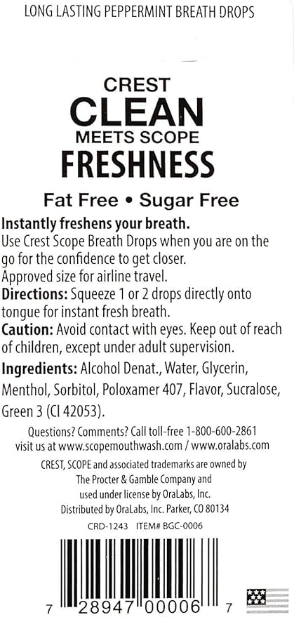 Crest Scope Breath Drops - Long Lasting Peppermint Liquid Breath Fresheners 12 Count