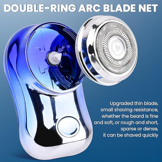Mini Travel Electric Shaver, Portable Pocket Size Rechargeable Shaving Razor Lightweight Razor with Battery Power Display Wet & Dry Rotary for Teen Office Business(Color:Blue)