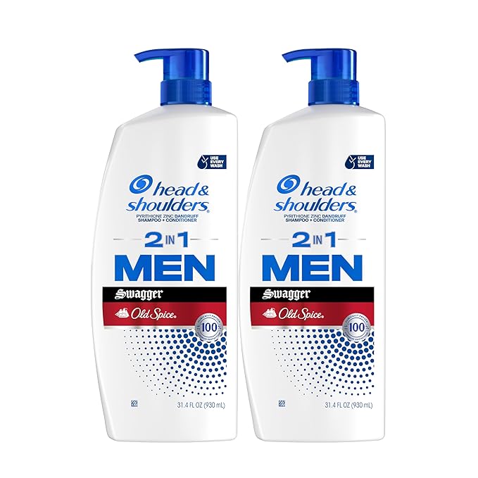 Head & Shoulders Mens Anti-Dandruff Shampoo and Conditioner with 1% Pyrithione Zinc, Old Spice Swagger Men's 2-in-1 Twin Pack, Shampoo for Men, 31.4 fl oz Each