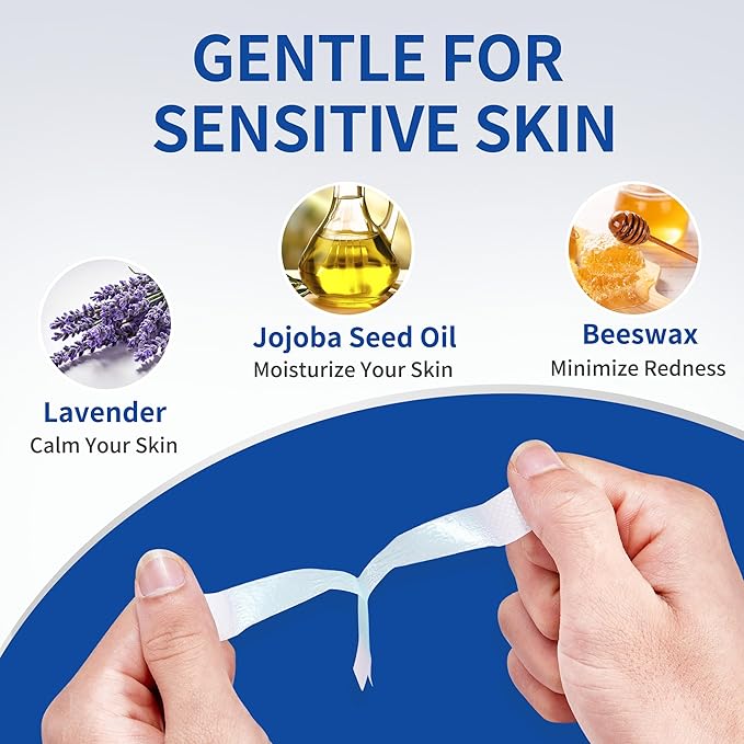 Beauty7 Men's Sword Eyebrow Wax Strips, Facial Wax Strips, Hair Removal Waxing, at Home Waxing Strips, 24 pcs Strips 4 Calming Oil Wipes, for Sensitive Skin Types for Men