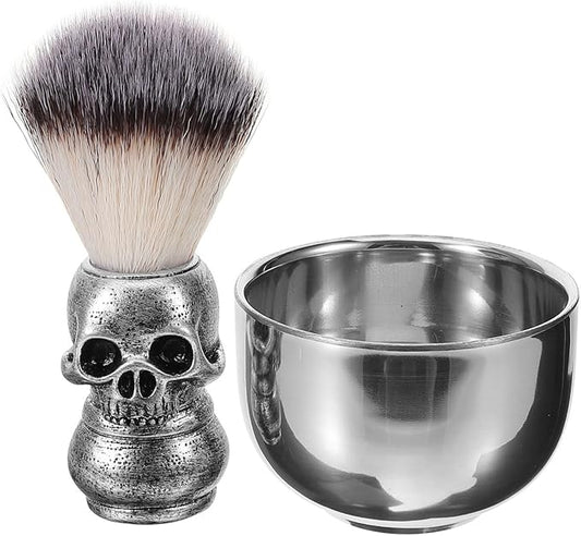 Shaving Bowl and Brush Kit, Skull Design Shaving Bowl Wide Mouth Shaving Kit Stainless Steel Beard Brush Shaving Tools For Men Women