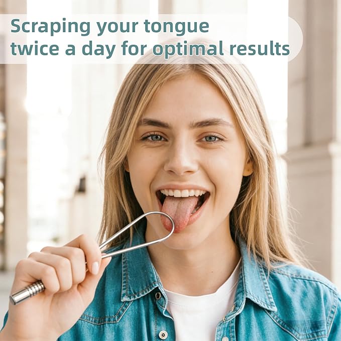 Tongue Scraper for Adults Stainless Steel Tongue Cleaner Brush 2-Packs, Silver