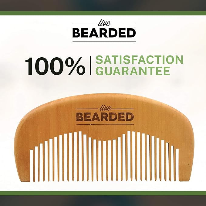 Live Bearded Premium All-Natural Wooden Beard Comb - Anti-Static - Reduce Snagging, Damage and Ingrown Hairs - Keep Mustache Off Your Lip - Fits in Pocket - Easy Daily Grooming