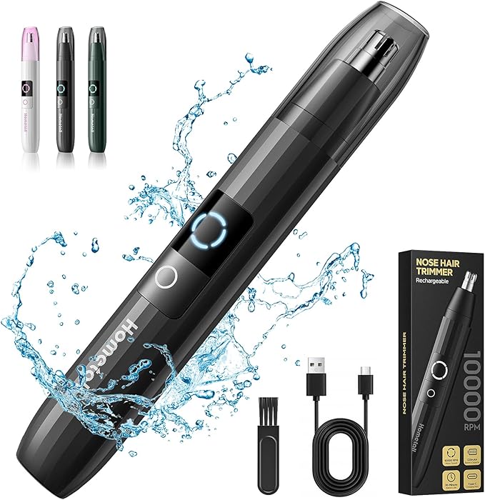 HOMETALL Rechargeable Nose Hair Trimmer for Men Women, Professional Painless Ear Eyebrow & Facial Hair Trimmer - 10,000 RPM Powerful Motor with Dual-Edge Blades, Wet/Dry, Easy to Clean