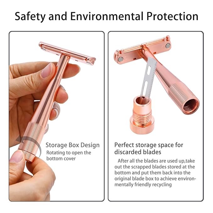 Safety Razor - Single Blade Razors for Women&Men with 10 Single Edge Razor Blades,Reusable Metal Razor with Scrap Blade Recycling Suitable for Body, Armpits, Bikini, Legs Shaving