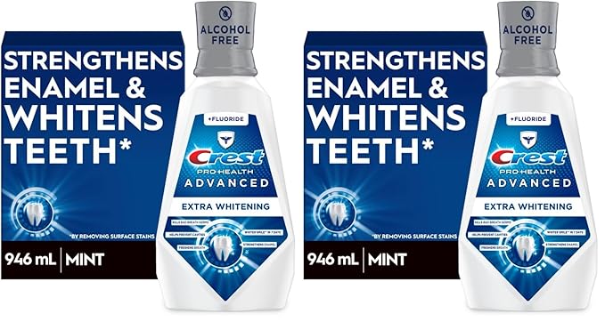 Crest Pro-Health Advanced Mouthwash, Extra Whitening, Energizing Mint | Alcohol Free | 946 mL | Pack of 2