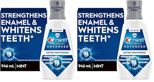 Crest Pro-Health Advanced Mouthwash, Extra Whitening, Energizing Mint | Alcohol Free | 946 mL | Pack of 2