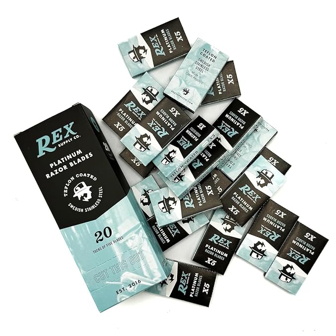 Rex Supply Co., 100 Double Edge Safety Razor Blades, Platinum Coated, Made in the Czech Republic