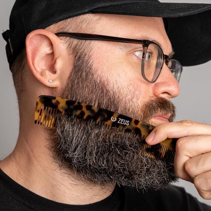 ZEUS 7.5” Large Beard & Mustache Comb, Handmade Saw-Cut Comb for Men’s Grooming, Anti-Static, Ultra-Smooth Finish for Snag-Free Styling (Traditional) C11