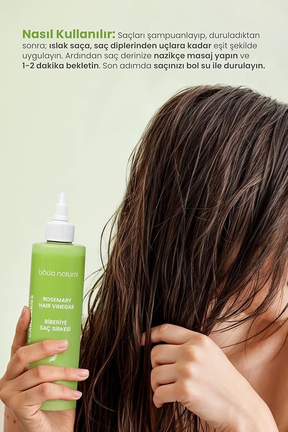 Bade Natural Rosemary Apple Cider Hair Rinse – Clarifying & Revitalizing Scalp Treatment with Aloe Vera, Vitamin B5 – Shine-Boosting Vinegar Hair Rinse for Dandruff & Residue Removal – 8.45 fl