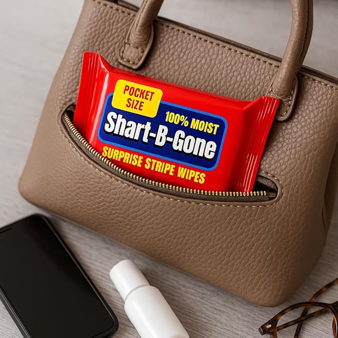 Shart Be Gone Surprise Stripe Wipes - Funny Moist Wipes for Teens and Adults - Travel Size Gag Gift for Teens - Fun Small Stocking Stuffers